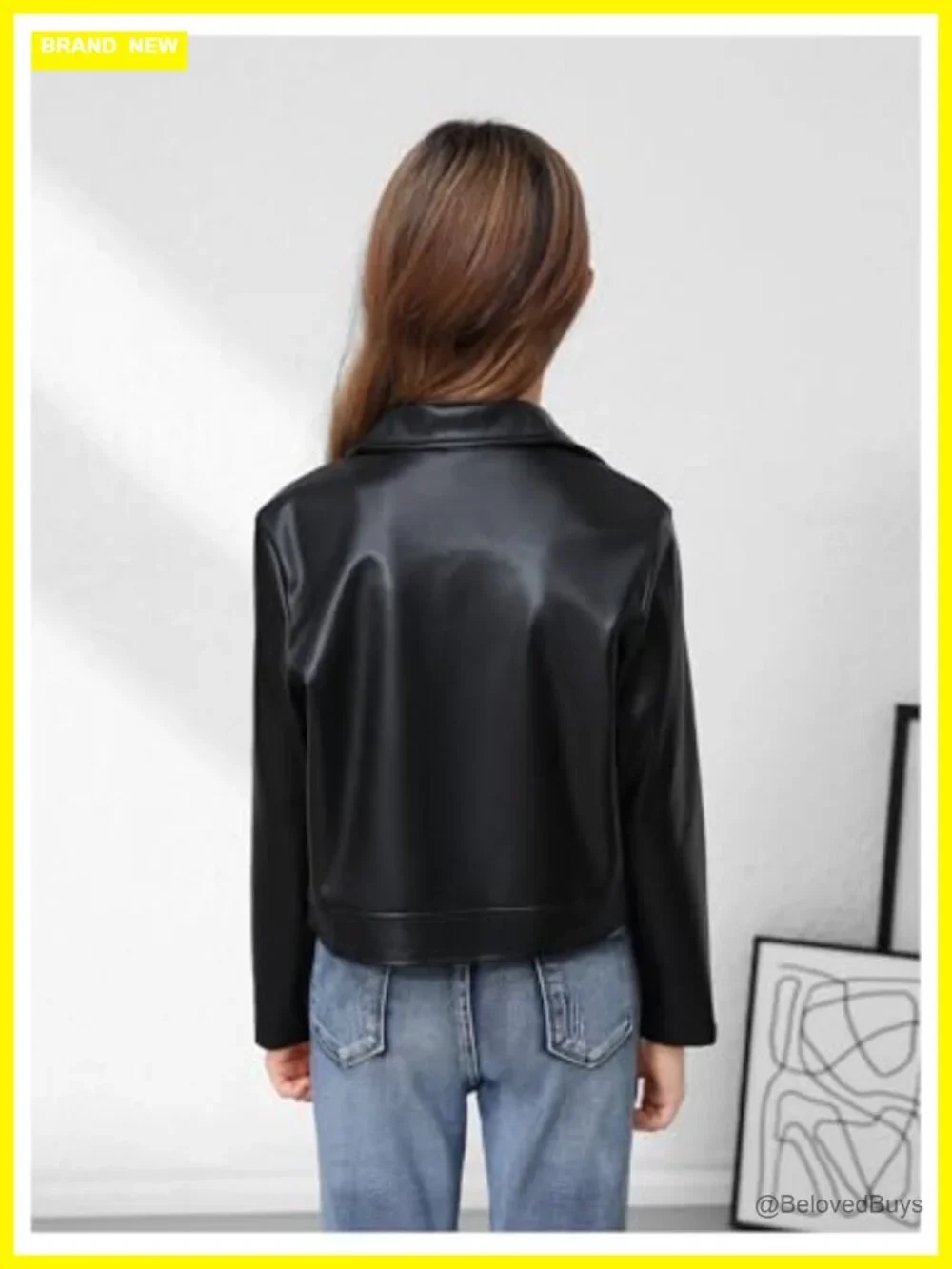 Faux Leather Zip Up Crop Jacket - Asymmetrical Collared Long Sleeve Outerwear
